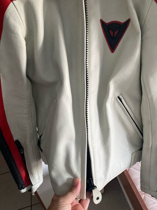 Giacca Moto Dainese Pelle Bianca Rossa Nera