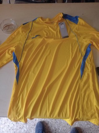 Camiseta deportiva Joma larga amarilla y azul