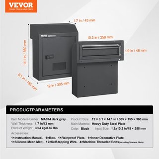 A través de la puerta Caja de entrega de llaves Buzón con cerradura de combinación Gris oscuro