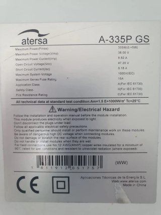 Placa Solar Atersa y Regulador MPPT