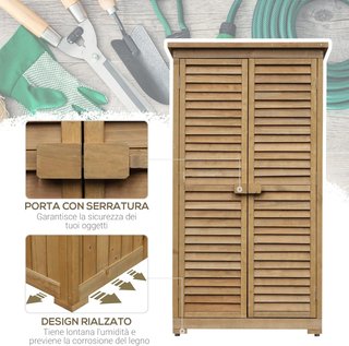 Caseta de Jardín de Madera con Techo Impermeable, Armario de Exterior para Herramientas de Jardín con 3 Estantes, 87X46.5X160Cm