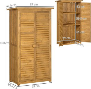 Caseta de Jardín de Madera con Techo Impermeable, Armario de Exterior para Herramientas de Jardín con 3 Estantes, 87X46.5X160Cm