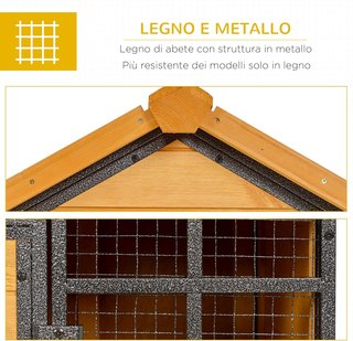 Jaula para Conejos con Casa, Rampa y Área Abierta, Conejera de Madera y Metal Amarillo Claro, 122X63X92Cm