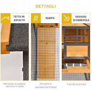 Jaula para Conejos con Casa, Rampa y Área Abierta, Conejera de Madera y Metal Amarillo Claro, 122X63X92Cm