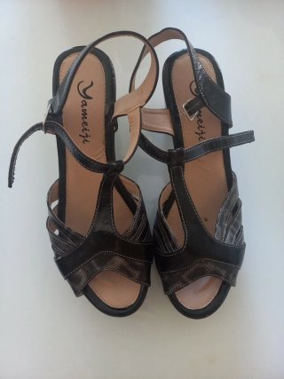 Sandalias Yameiji Mujer Negro/Plata