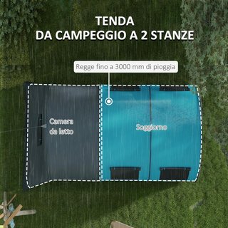 Tienda De Camping 5 Personas Impermeable Con Zona De Noche Y Zona De Día Separadas, Tienda De Senderismo De Poliéster, 480X260X200 Cm, Gris Y Azul