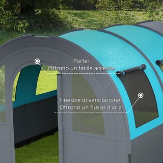 Tienda De Camping 5 Personas Impermeable Con Zona De Noche Y Zona De Día Separadas, Tienda De Senderismo De Poliéster, 480X260X200 Cm, Gris Y Azul