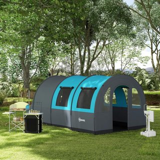 Tienda De Camping 5 Personas Impermeable Con Zona De Noche Y Zona De Día Separadas, Tienda De Senderismo De Poliéster, 480X260X200 Cm, Gris Y Azul