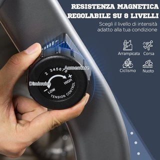 Cyclette da casa con 8 livelli di resistenza, cyclette orizzontale reclinabile con ruote, monitor LCD e sedile regolabile, in acciaio e ABS, per palestra a casa, 122-137X62X103Cm