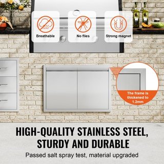 Puerta de Acceso para BBQ, Puerta Doble para Cocina Exterior de 762x532 mm, Puerta de Montaje Flush de Acero Inoxidable, Puerta Vertical de Pared con Mangos Rehundidos, para Isla de BBQ, Estación ...