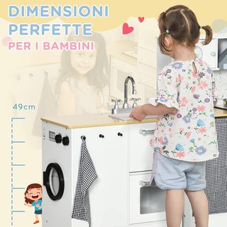 Cocina de Juguete de 2 Piezas para Niños de 3-6 Años con Utensilios de Cocina, Luces y Efectos de Sonido Realistas, en MDF y PP Blanca y Color Madera