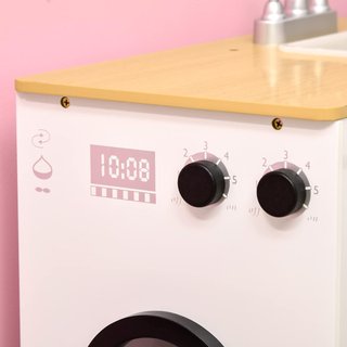 Cocina de Juguete de 2 Piezas para Niños de 3-6 Años con Utensilios de Cocina, Luces y Efectos de Sonido Realistas, en MDF y PP Blanca y Color Madera