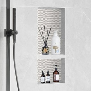 Nicho de Ducha Listo para Azulejos 40.64 x 81.28 cm, Organizador de Doble Estante, Nicho Recesado de Esquinas Cuadradas Insertado en la Pared, Protección Sellada Nicho Moderno para Almacenamiento ...