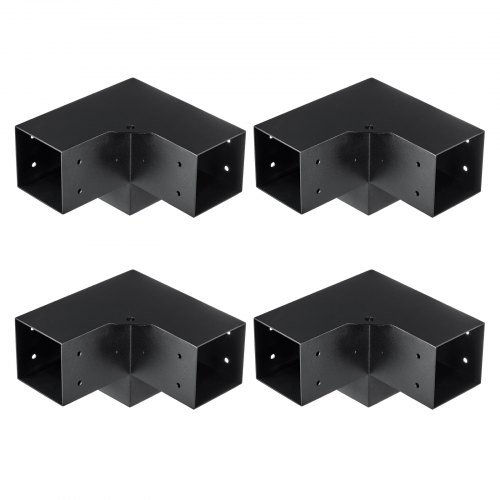 Kit de Soporte para Pérgola 10.2 cm x 10.2 cm, Tamaño Interno 9.1 cm x 9.1 cm 4pcs Soporte de Esquina de 3 Vías de Alta Resistencia para Trabajos en Madera, Kit de Base para Poste de Instalación F...