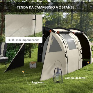 Tienda de Camping para 4-5 Personas con Cubierta Impermeable, Tienda de Túnel Familiar con Bolsa de Transporte, Caqui