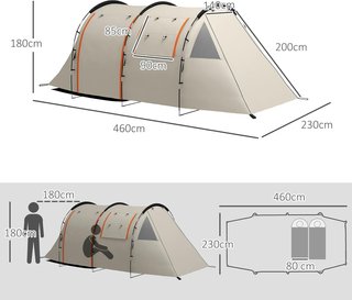 Tienda de Camping para 4-5 Personas con Cubierta Impermeable, Tienda de Túnel Familiar con Bolsa de Transporte, Caqui