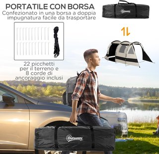 Tienda de Camping para 4-5 Personas con Cubierta Impermeable, Tienda de Túnel Familiar con Bolsa de Transporte, Caqui
