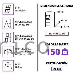 Escalera Telescópica Aluminio 4+4 Pestaña