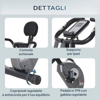Cyclette pieghevole con supporto, bande elastiche e 8 livelli di resistenza regolabile, bicicletta silenziosa con display LCD, sensore di frequenza cardiaca, supporto per telefono e ruote