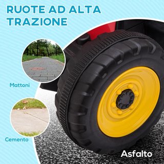 Trattore Elettrico per Bambini con Rimorchio Rimovibile, Batteria Ricaricabile 12V con Controllo Remoto, USB, Musica e Luci, Età 3-6 Anni, Rosso