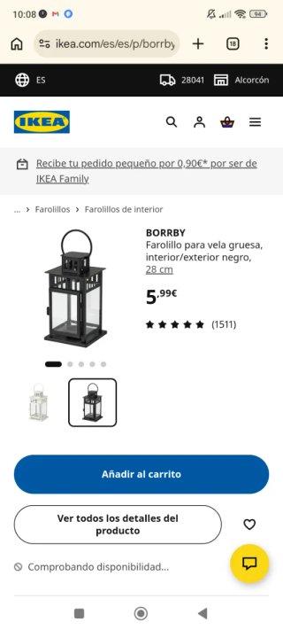 Farolillo vela IKEA BORRBY negro 2 x 1
