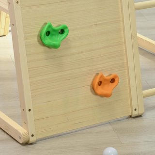 Gimnasio para Niños 3+ Años 5 en 1 Con Pared de Escalada, 3 Escaleras y Columpio, en Madera de Haya, 120X105X120 Cm