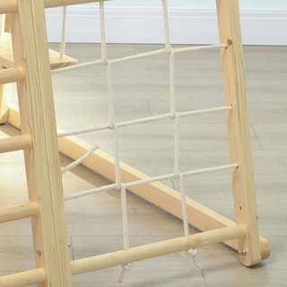 Gimnasio para Niños 3+ Años 5 en 1 Con Pared de Escalada, 3 Escaleras y Columpio, en Madera de Haya, 120X105X120 Cm