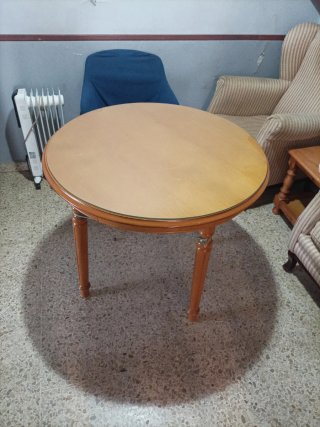 Mesa de camilla redonda madera y cristal