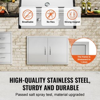 Puerta de Acceso para BBQ, Puerta Doble para Cocina Exterior de 774x533 mm, Puerta de Montaje Flush de Acero Inoxidable, Puerta Vertical de Pared con Manijas, para Isla de BBQ, Estación de Asado, ...