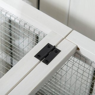 Conejera de Madera para Interior y Exterior con Ruedas, Jaula para Conejos con Casita y Recinto, Techo Abatible, Puertas y Bandeja Extraíble, 108X58X73.5 Cm, Marrón