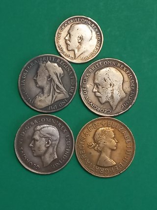 Lote 5 monedas antiguas Reino ingalaterra, penique