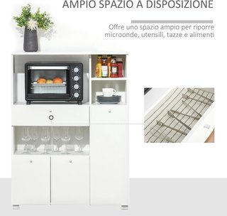 Credenza de Cocina para Microondas y Horno, Mueble de Cocina con Armarios, Estantes y Cajón, Mueble Despensa Moderna en Aglomerado para Salón, 90X40X120 Cm, Blanco