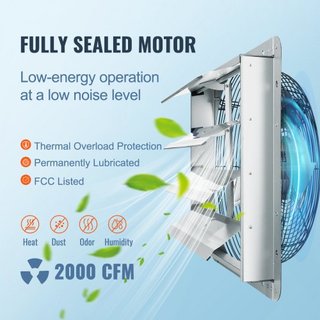 Ventilador de Escape con Persiana, 406 mm de Alta Velocidad 1400RPM 2000 CFM, Ventilador de Ático Montado en Pared de Aluminio con Motor de CA, Ventilación y Enfriamiento para Invernaderos, Garaje...