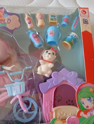 Muñeca Pet World con bicicleta y accesorios