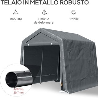 Toldo de Garaje al Aire Libre 2.8X2.4M para Motos y Bicicletas, Caseta de Jardín para Herramientas de Metal y Tela PE, Gris