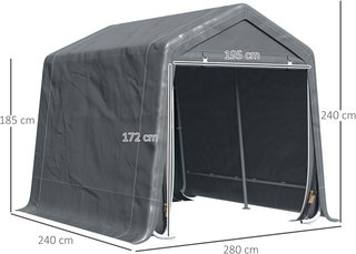 Toldo de Garaje al Aire Libre 2.8X2.4M para Motos y Bicicletas, Caseta de Jardín para Herramientas de Metal y Tela PE, Gris