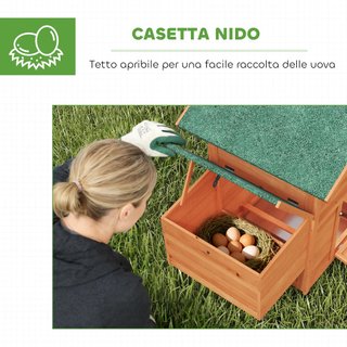 Gallinero de Madera con Nido, Gallinero para Gallinas Exteriores, Techo Impermeable, Bandeja Extraíble, 2 Perchas, Rampa, Ventana, Casita para 2 Gallinas, Patos, Jardín, 113.5x67.5x95.5cm, Naranja