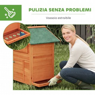 Gallinero de Madera con Nido, Gallinero para Gallinas Exteriores, Techo Impermeable, Bandeja Extraíble, 2 Perchas, Rampa, Ventana, Casita para 2 Gallinas, Patos, Jardín, 113.5x67.5x95.5cm, Naranja
