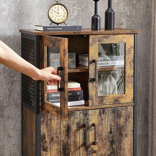 Mueble Multiusos, Armario, Credenza, Estante Regulable, Mueble de Baño, Estructura de Acero, para Salón Cocina, Estilo Industrial, Marrón Vintage y Negro LSC260B01