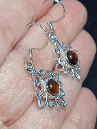 Pendientes Plata Ley Ojo Tigre,nudo de bruja