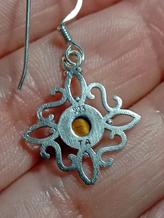 Pendientes Plata Ley Ojo Tigre,nudo de bruja