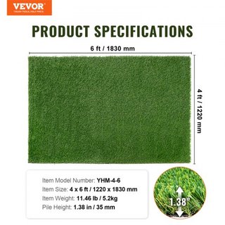 Tappeto Erba Artificiale, 1,2 x 1,8 m, Erba Verde, Tappeto Falso 35 mm per Decorazione Esterna, Facile da Pulire con Fori di Drenaggio, Perfetto per Uso Multiplo