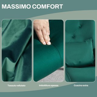 Sedia a dondolo in velluto con schienale alto, sedia a dondolo con cuscino e braccioli per soggiorno e camera da letto, verde