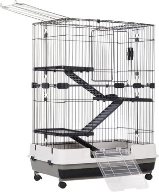 Jaula de 3 Pisos de Metal con Bandeja para Roedores, Conejos y Hurones con 4 Ruedas, 81.2X52.7X114Cm, Negra
