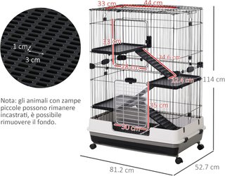 Jaula de 3 Pisos de Metal con Bandeja para Roedores, Conejos y Hurones con 4 Ruedas, 81.2X52.7X114Cm, Negra