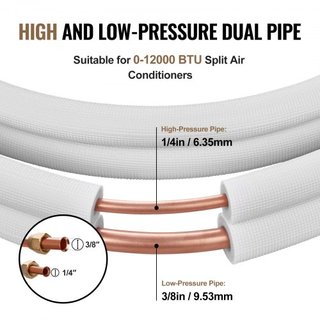 Set di tubi mini split da 4876,8 mm, tubi in rame da 6,4 e 9,5 mm OD e isolamento a triplo strato per impianti di climatizzazione o pompe di calore e HVAC con ricchi accessori (cavo di collegamento...)