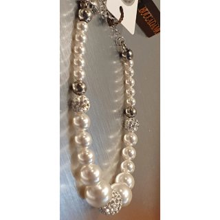 Bracciale argento rodiato, perle, pavè Swarovsky