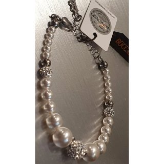 Bracciale argento rodiato, perle, pavè Swarovsky