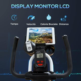 Cyclette per casa, bicicletta indoor silenziosa con resistenza regolabile, manubrio e sella regolabili, volano da 8 kg, portaoggetti, monitor LCD, portabottiglie, ruote