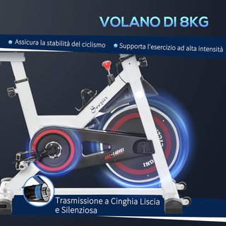 Cyclette per casa, bicicletta indoor silenziosa con resistenza regolabile, manubrio e sella regolabili, volano da 8 kg, portaoggetti, monitor LCD, portabottiglie, ruote